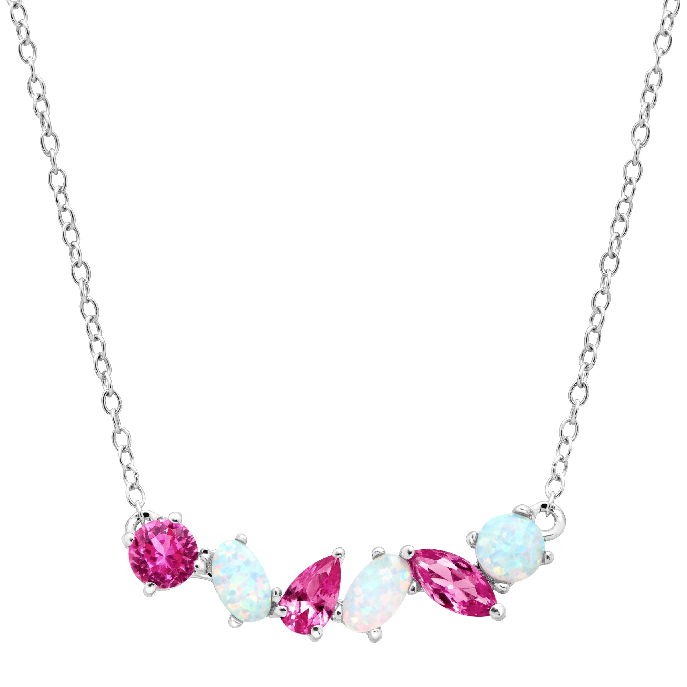 1 ct Created Pink Sapphire & Opal Garland Necklace in Sterling Silver by Richline Group