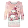 thumbnail image 5 of Womens Tops Plus Size Christmas Day Printed Round Neck 3/4 Sleeve Casual T-shirt Blouse Pink, 5 of 6