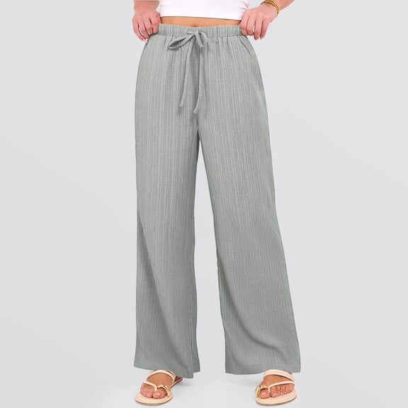 Wide Leg Palazzo Pants for Women Summer High Waist Flowy Loose Casual Lounge Trousers Beach Travel Vacation Khaki Pants Light Gray S 28" Insaeam