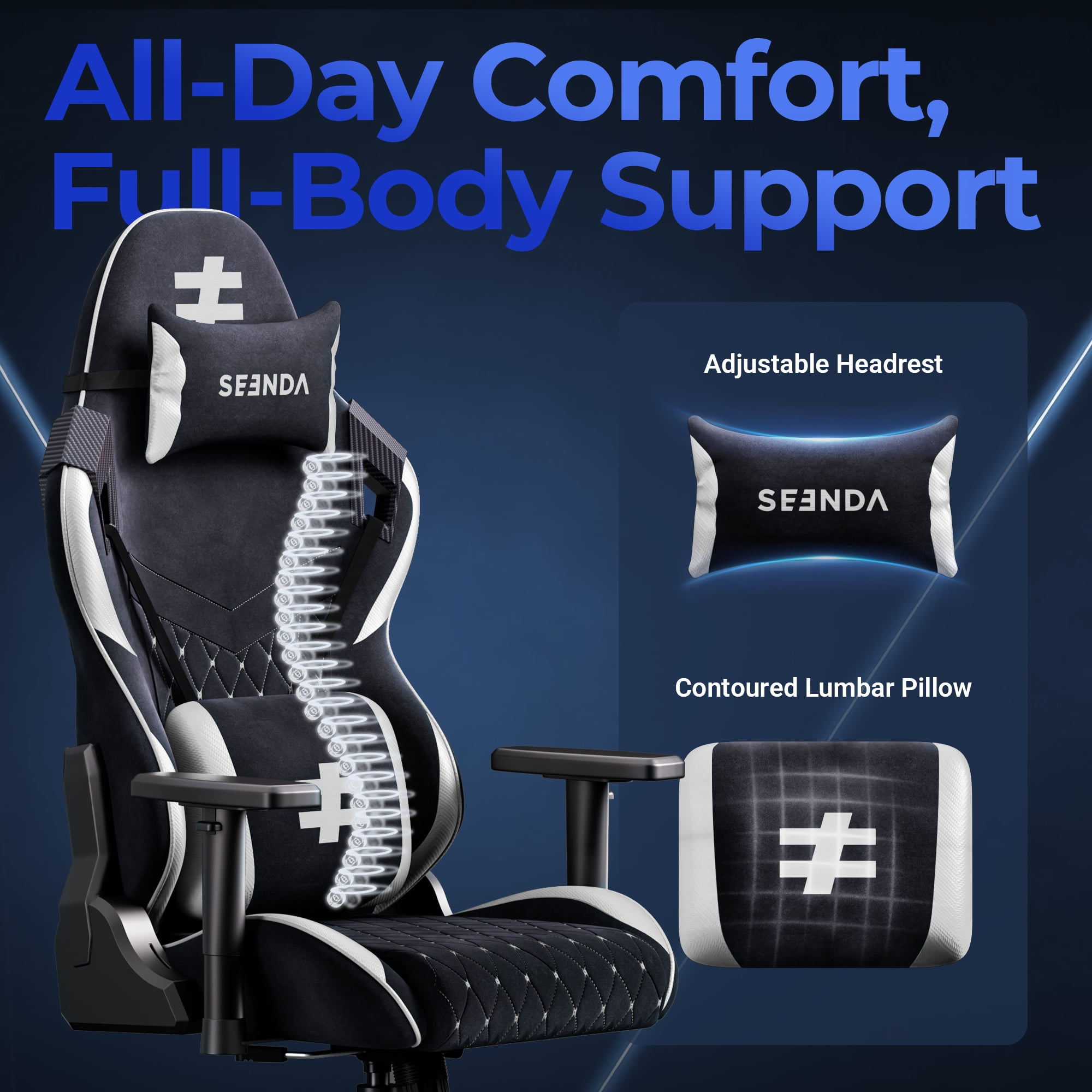 Gaming Chairs for Adults, Computer Chair with Ergonomic High Back, Big and Tall Gamer Chairs with Lumbar Support, 360° Swivel Height Adjustable Video Game Chair, White