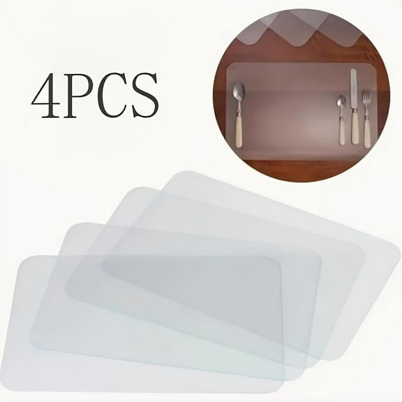 4pcs Clear Plastic Placemats - Durable, Wipeable Table Protectors for Dining, Kitchen Counters & Office Desks - Flexible, Non-Woven Material, Hand Wash Only