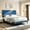 Dark Blue, variant on Gewnee King Size Platform Bed Frame, Teddy Velvet Upholstered Headboard with Wood Slats, No Box Spring Needed for Bedroom, White