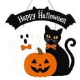 thumbnail image 3 of Halloween Ghost Door Wreath Wooden Black Cat Pumpkin Hanging Sign Cute Bat Front Door Decoration for Porch Wall Entryway Indoor Outdoor Farmhouse Home and Halloween Party Decor,D, 3 of 7