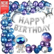 Outer Space Balloon Garland Kit, 109 pcs Outer Space Party Decorations with Happy Birthday Galaxy Rocket Astronaut Moon Star Foil Balloons for Space Themed Birthday Party Supplies