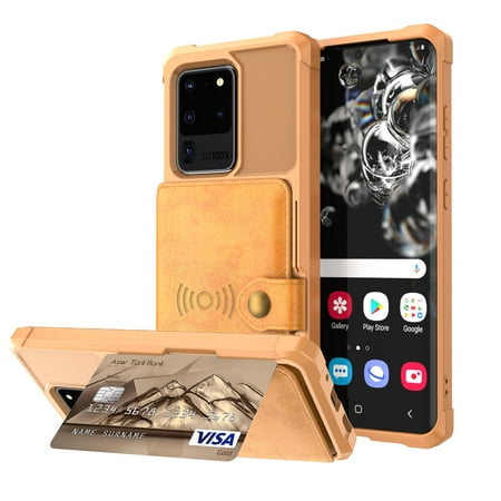 Galaxy S10 Plus Wallet Case, Shockproof Rubber Card Holder Wallet PU Leather Back Phone Case Kickstand Protective Scratch Hybrid Bumper Shell for Samsung Galaxy S10 Plus 6.4 inch 2019, Brown