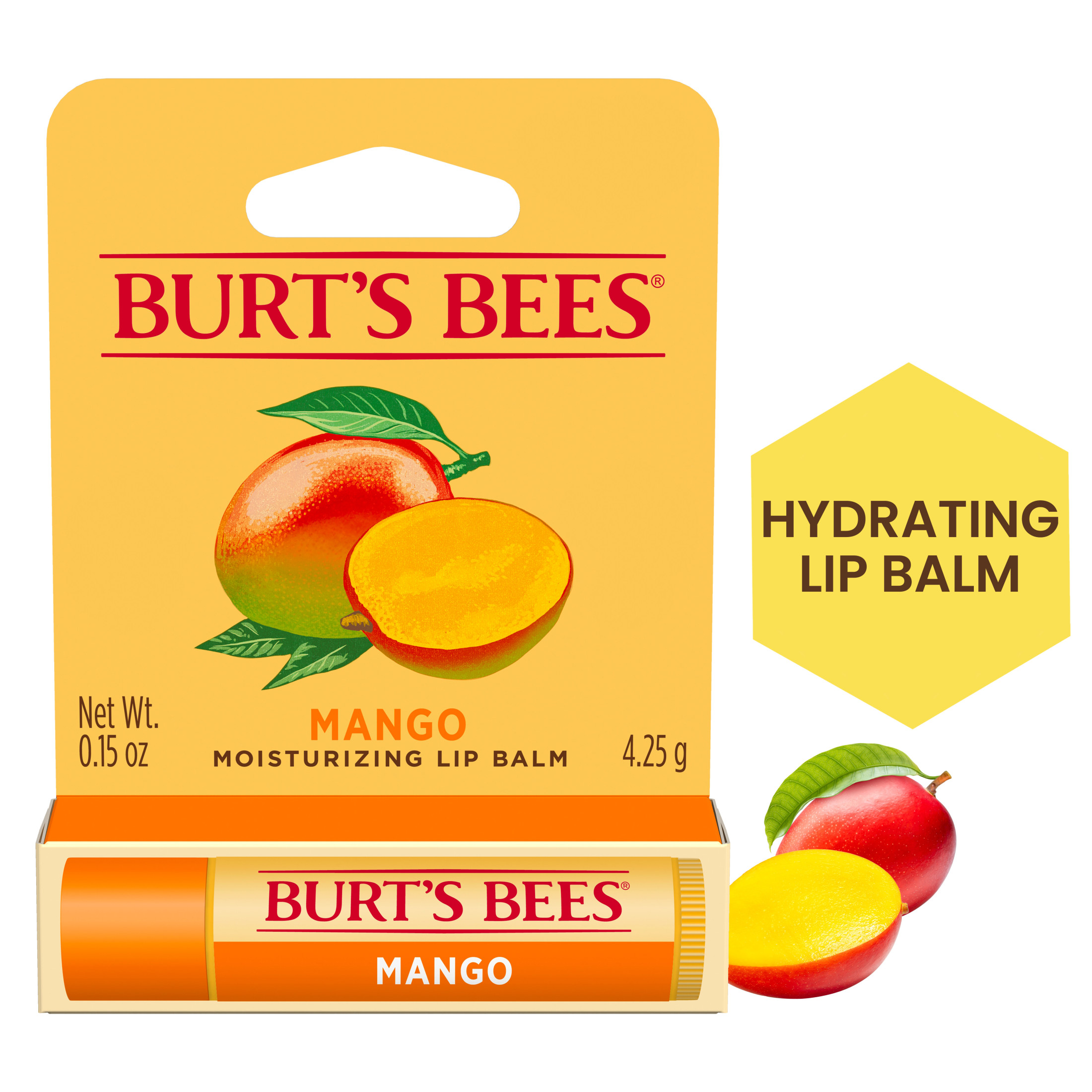 Burt's Bees Mango Lip Balm, Natural Origin Lip Care, 1 Tube, 0.15 oz.