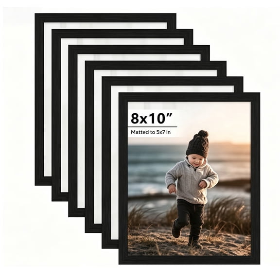 Armastuse 8x10 Picture Frame Set of 6, Black Photo Frames with HD Plexiglass - Display 5x7 with Mat or 8x10 Without Mat, Multi Frames Collage for Wall or Tabletop