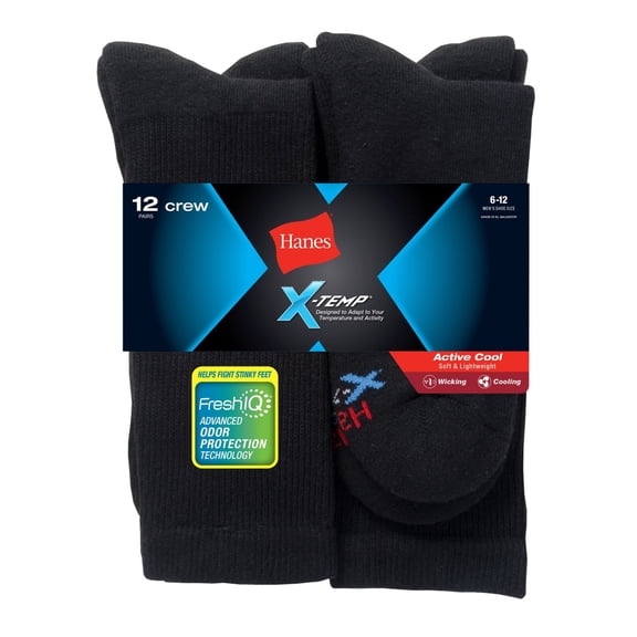 Hanes Men's FreshIQ X-Temp Active Cool Big and Tall Crew Socks 12-Pack
