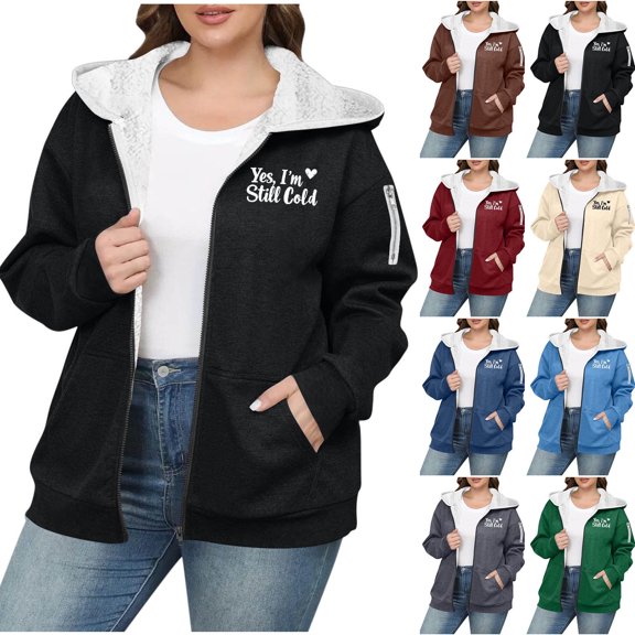 Aboser Yes,I'm Still Cold Sherpa Lined Hoodies for Women Plus Size Winter Hooded Jacket Trendy Zip Up Hoodie Women 2026 Thermal Long Sleeve Fleece Sweatshirt Coat with Pockets Blue XXXXL