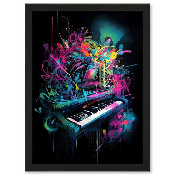 Melodic Explosion Piano Bursting in Vibrant Colours Modern Acrylic Paint Painting Artwork Framed Wall Art Print A4
