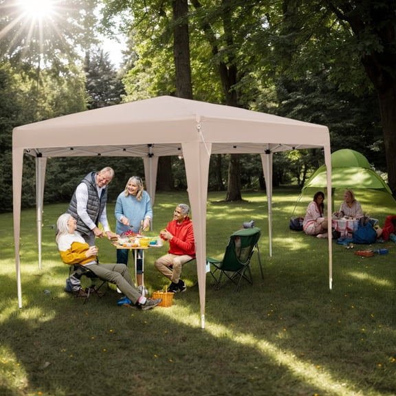 GVN Backyard Garden Canopy, Camping Canopy Screen Tent,13 x 11.5 FT Hexagonal Pop-Up Height Adjustable Canopy Tent with Dressed Legs-Khaki