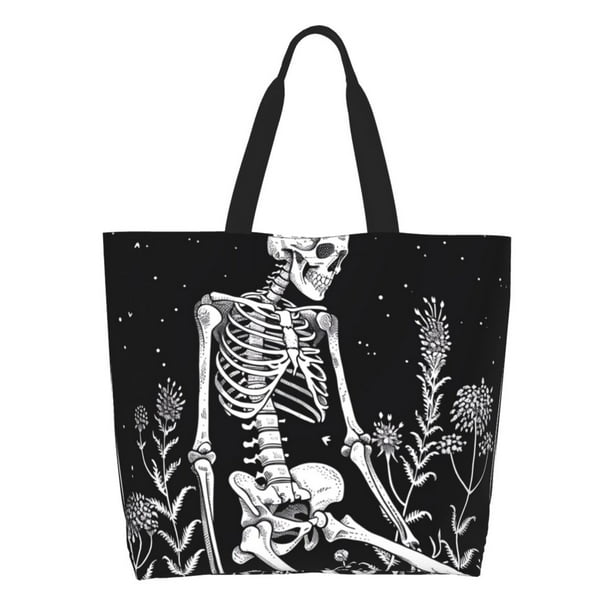 Disketp Vintage Black white Plant skull Bolsa Tote Estampada para Mujer, Bolso de Hombro y de Mano para Compras y Viajes