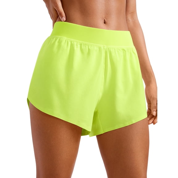 CRZ YOGA Mid Waisted Dolphin Athletic Shorts for Women 4 Inches with Liner