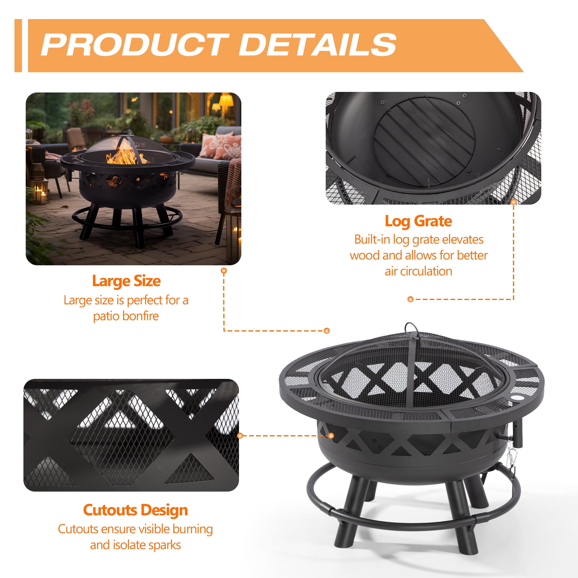 MeetLeisure Fire Pit with Table-Free Combination