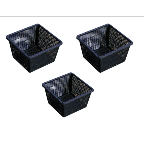 Pond H2o Water Garden Pond Slotted Mesh Plastic Square Aquatic Plant Basket, 11" (28cm), Set of Three (3) Planter Baskets Pots for Hydroponics, Aquaponics