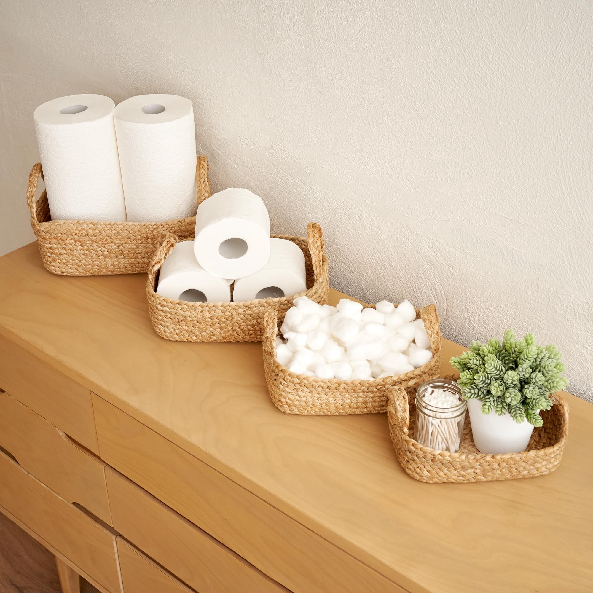 Storage Basket Set Of 4 - Jute Rope Baskets For Home Organization