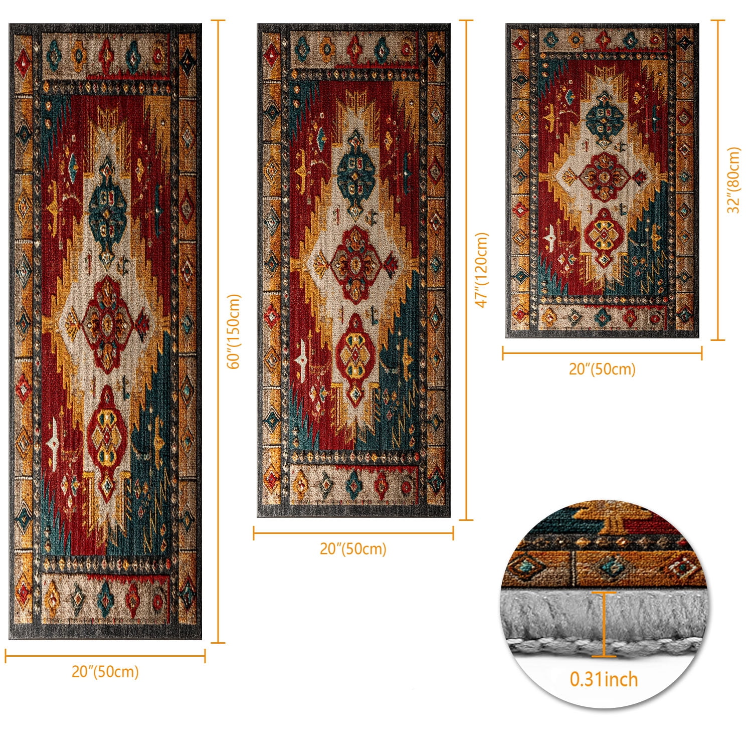 3 Piece Kitchen Rug Set, Non-Slip And Washable, Abstract Pattern Kitchen Hallway Rug, Soft And Comfortable, Suitable For Sinks, Floors, Entrances, Hallways and Bathrooms