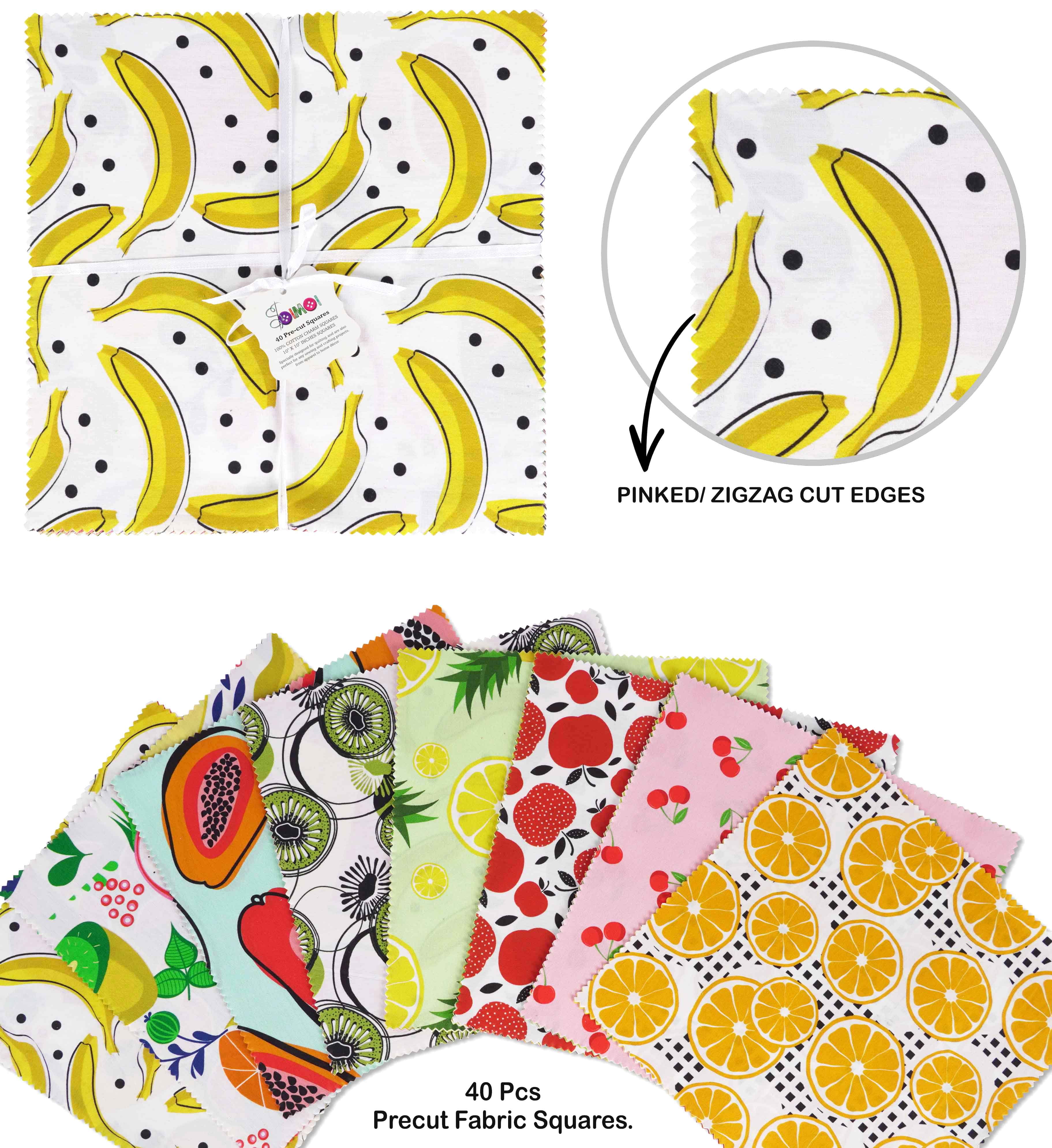 Soimoi Precut 10-inch Tropical Fruit Prints Cotton Fabric Bundle Quilting Squares Charm Pack DIY Patchwork Sewing Craft- Multicolor