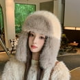 thumbnail image 2 of Lovskoo Womens Faux Fur Hats Pom Pom Winter Hat with Ear Flaps Ski Snow Skull Cap Fluffy A-Beige, 2 of 5