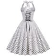 thumbnail image 4 of Brglopf Women's 50s 60s Vintage Dress Halter Polka Dot Cocktail Corset Dress Prom Tea Party Wedding A Line Swing Dress for Women White L, 4 of 9