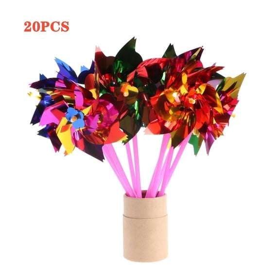 20 Pcs DIY Rainbow Pinwheel for Kid,Plastic Color Pinwheels, Garden Party Lawn Decor