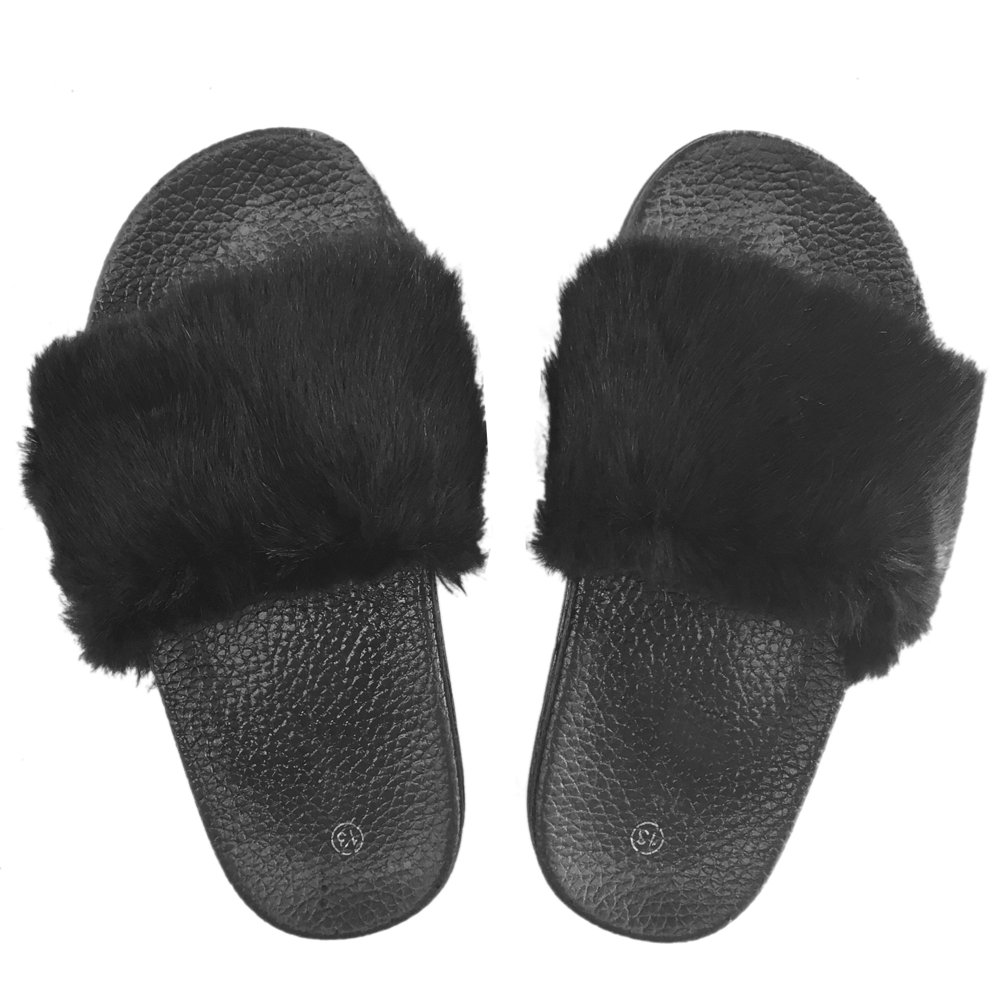 black fuzzy slides womens