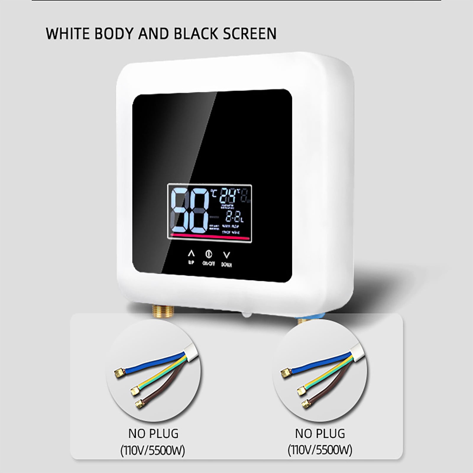 Tankless Water Heater Electric with Remote 5500W 110V Instant Hot Water Heater With LED Display, Electric Hot Water Heater, Black/ White