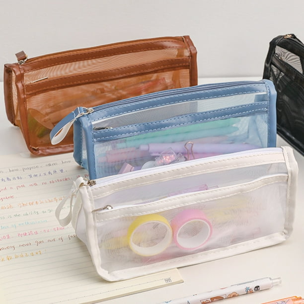 Travelwant Grid Mesh Pen Pencil Case with Zipper Clear Makeup Color ...