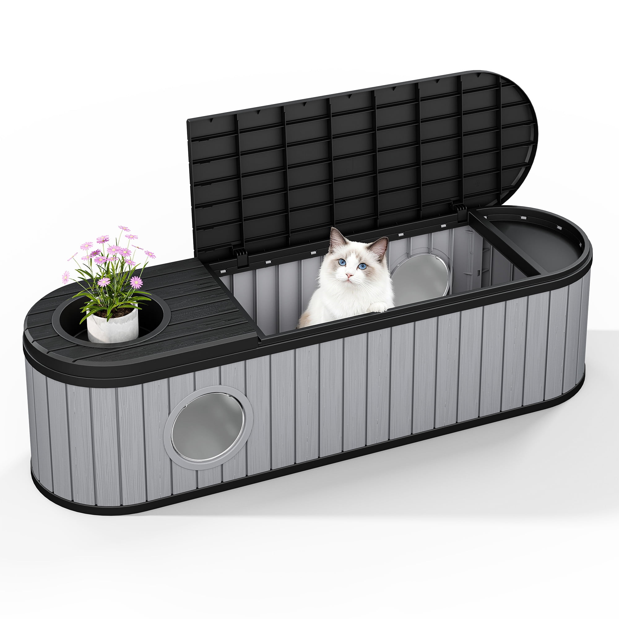 Bifanuo Cat Litter Box Enclosure,Hidden Litter Box Furniture with Round Lift-Up Door, Multi-Functional Cat Cabinet for Living Room and Bedroom,Gray