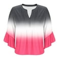 thumbnail image 5 of Wyobmus 3/4 Sleeve Tops for Women Casual Ruffled Cuffed Short Sleeve V Neck T Shirts Gradient Color Blouses Dressy Tunic Tops D-Hot Pink, 5 of 5