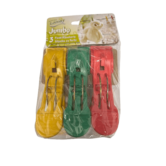 3 Pack Jumbo Plastic Clothespins Pegs, Extra Large Size for Strong Grip, Ideal for Hanging Heavy Blankets, Towels, Clothes, Multipurpose Use for Laundry, Camping, Durable, Yellow, Green, Blue