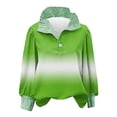 thumbnail image 2 of St. Patrick's Day Sweatshirt for Women Glitter Clover Graphic Ribbed Collared Long Sleeve Relaxed Fit Festive Holiday Clothes Top, 2 of 7