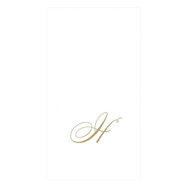 Caspari Servilletas de toalla para invitados de lino, papel blanco perla y dorado, letra H, paquete de 24