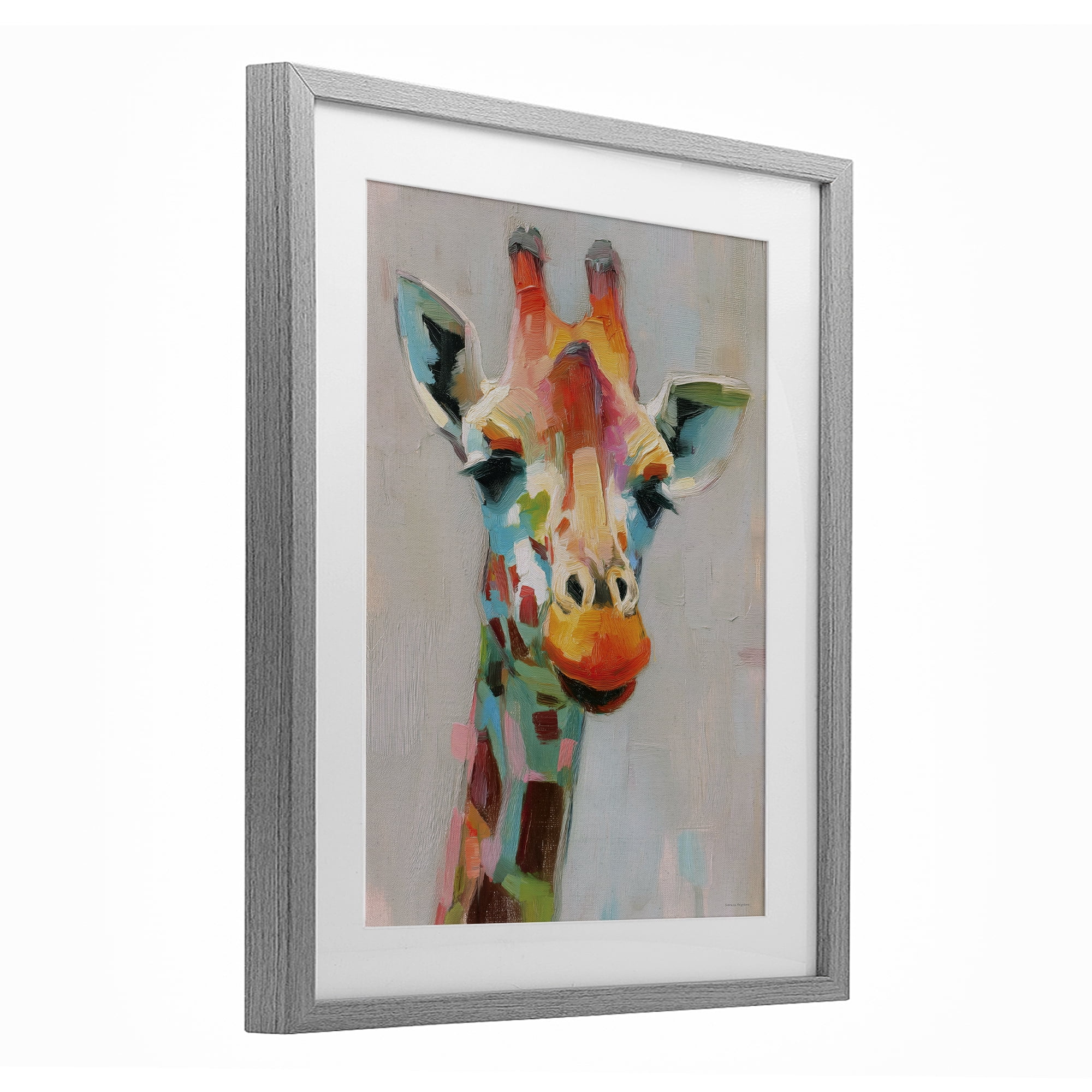 Stupell Industries Painterly Rainbow Giraffe Gray Framed Print Under Glass, design by Svetlana Aleynikova