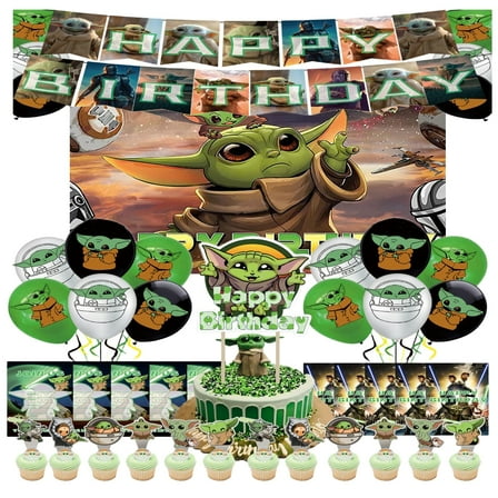 Baby Yoda cartoon theme birthday party supplies decorations include birthday banners, backdrops, balloons, suitable for children's parties