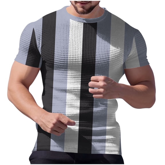 Gamivast Mens Short Sleeve Shirts Vertical Striped T Shirts Crew Neck Muscle Fit Casual Shirts Breathable Moisture Wicking Soft Daily Party Night Out