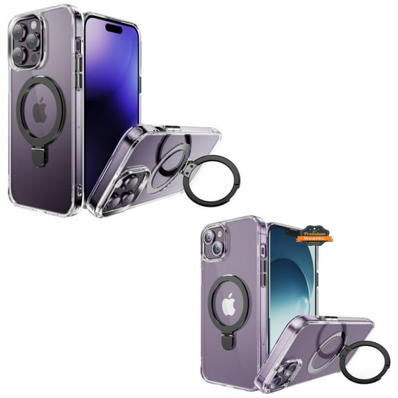 For Apple iPhone 15 Pro Max (6.7") Magnetic Hybrid Transparent Edge Bumper Invisible Stand [Compatible with Magsafe] Phone Case Cover by Xpression - Clear /Black