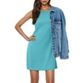 thumbnail image 4 of PiGOGI Women's Solid Dress - Sexy Round Neck Sleeveless Casual Comfortable All Occasion Flowy Boho Dress Blue, 4 of 9