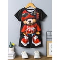 thumbnail image 2 of Conjunto de verano de 2 piezas con estampado de oso de dibujos animados para hombre, camiseta informal de cuello redondo para uso diario, pantalones cortos de playa para hombre para deportes al aire l, 2 of 5