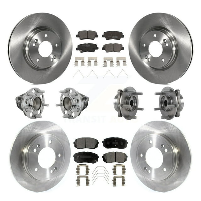 Transit Auto Front Rear Hub Bearings Assembly Disc Brake Rotors and Ceramic Pads Kit (10Pc) for Car Kia Forte Hyundai Veloster - Left Right Side (Driver Passenger) KBB-131237