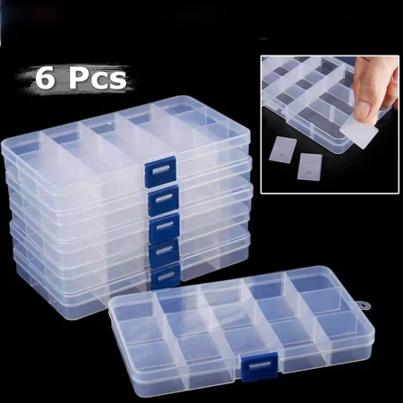 Clear 6 Compartment Bead Storage Box, 6 Count