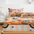 thumbnail image 6 of Twin Sze Fitted Sheet Set - Happy Fall 2 Piece Bedding Sets 16" Deep Pocket Fitted Sheet with 1 Pillowcase, Orange Truck Maple Branches Thanksgiving Checked Brushed Microfiber Hotel Luxury Bed Sheets, 6 of 9