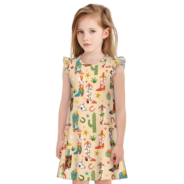 Balery Groovy American Western Footwear Camisón de princesa para niñas, pijama de algodón con mangas abullonadas, suave y bonito.-X-Large