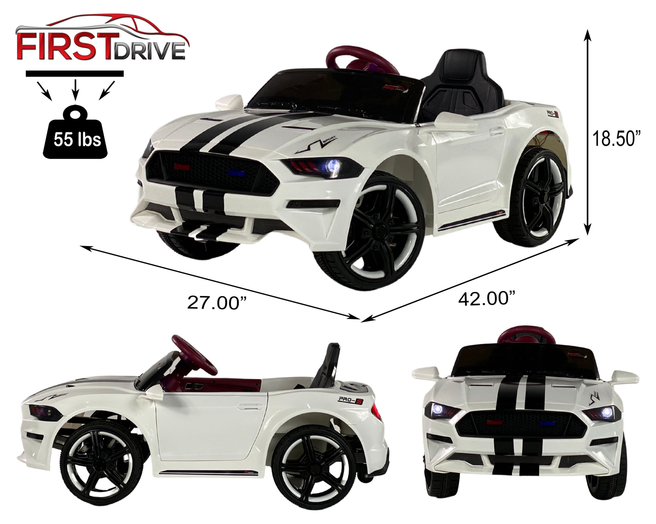 First Drive Mustang - 12V Power Battery Dual Motor Wheels- Kids ...