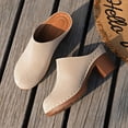 thumbnail image 4 of Mules for Women Trendy Stitching Suede Heeled Sandals Closed Round Toe Slides Comfortable Orthopedic Shoes Beige Size 7.5, 4 of 8