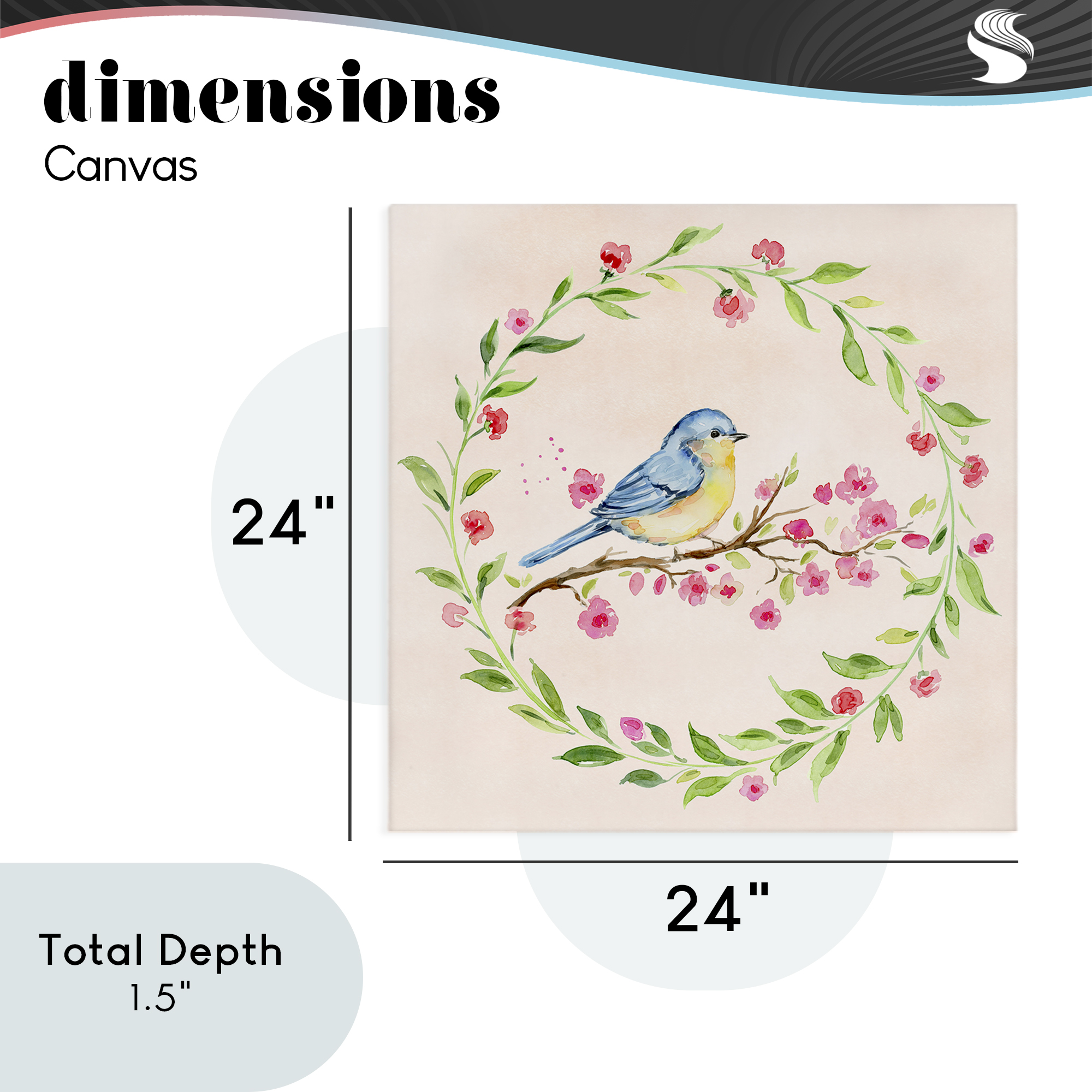 Spring Bird Wreath Perch Canvas Wall Art, design by Elena Fay