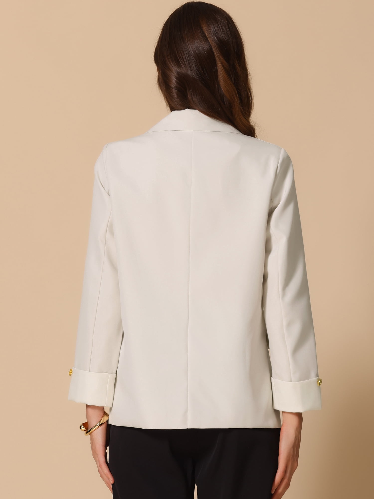 DARING DIVA Women's Notched Lapel Long Sleeve Jacket Suit Blazer L Cream White