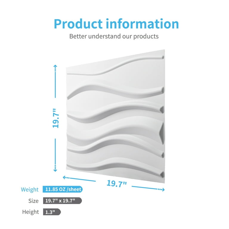 Art3d Decorative 3D Wavy Wall Panel White Wave Board Pack of 12 Tiles 32 Sq Ft (Plant Fiber) Art3d Decorative 3D Wavy Wall Panel White Wave Board Pack of 12 Tiles 32 Sq Ft (Plant Fiber)