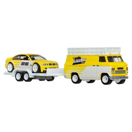 Hot Wheels Legends Tour Team Transport Hauler & Toy Car, 2-Pack of Premium 1:64 Scale Vehicles