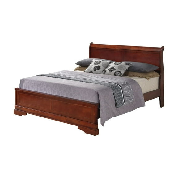 Cherry Panel Bed - Upholstered Sleigh BedWood Veneer DesignMultiple Sizes & FinishesElegant Bedroom Furniture